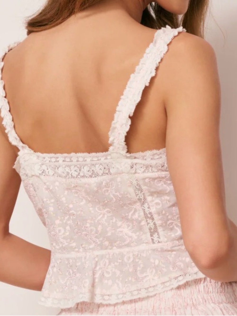 LoveShackFancy Blush Lace Button-Front Cami - Picture 3 of 7